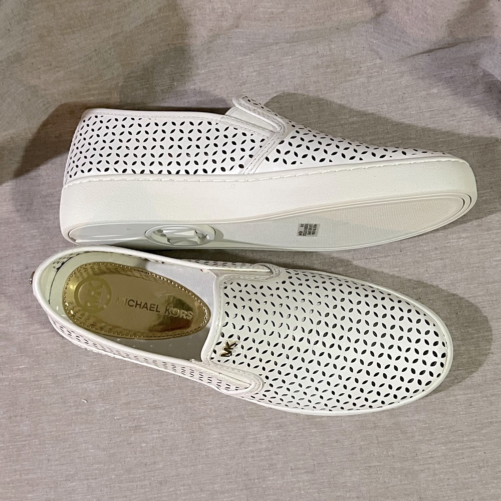 MK Olivia Perforated Slip On Sneakers - White NIB